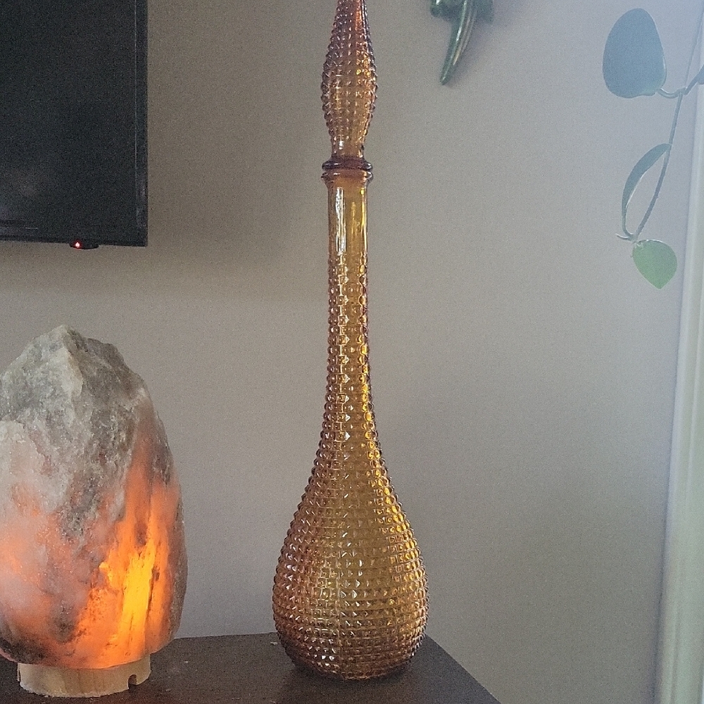 Itilian Empoli Decanter Amber MCM Art Glass